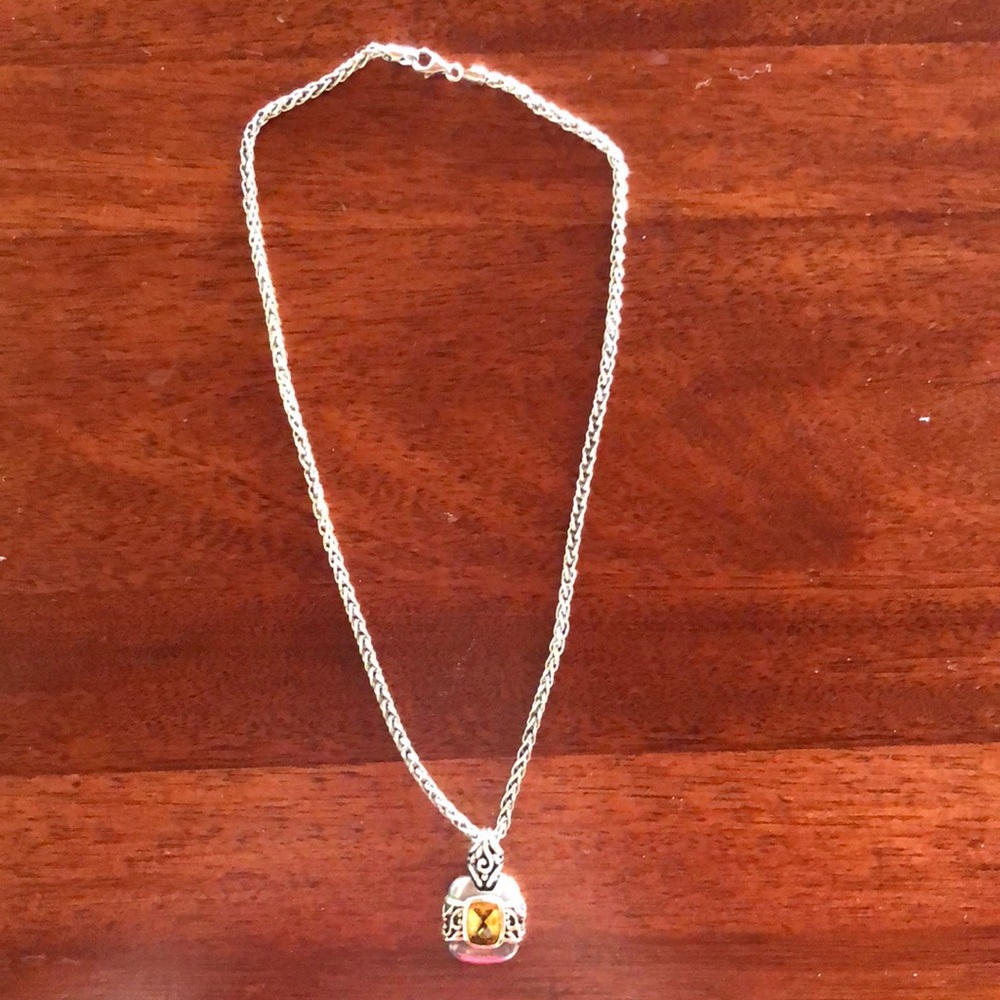 Citrine Yellow Stone Sterling Silver Necklace